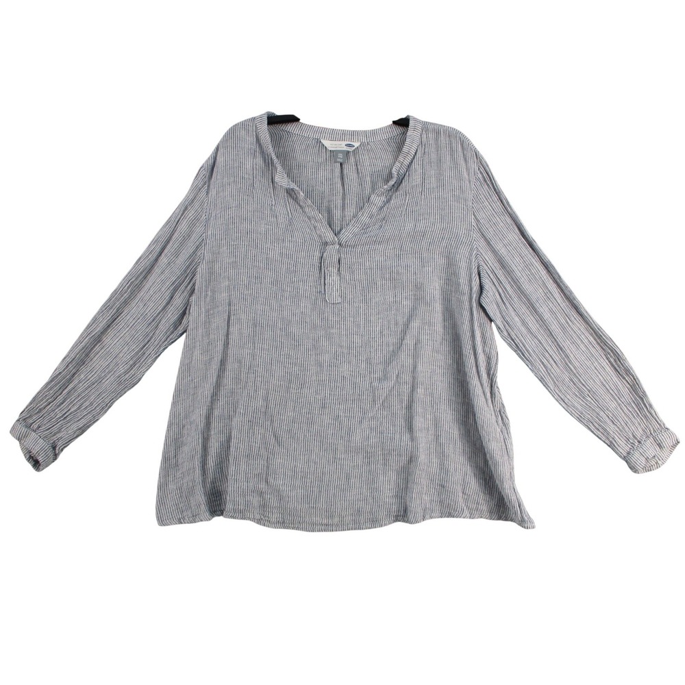 Old Navy Womens XXL Blue White Striped Linen Blend Long Sleeve Tunic Shirt Top